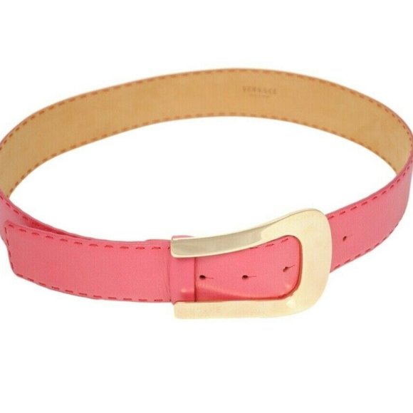 VERSACE Smooth Leather Whipstitch Wide Belt